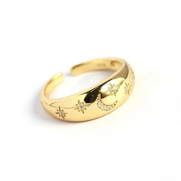 Minimalist 925 Sterling Silver Moon & Star Celestial Ring Dome Midi Thumb Ring - Picture 4 of 5